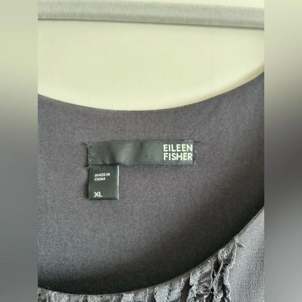 EILEEN FISHER Scoop-neck Stretch Silk Jersey Dark Gray Ruffled Dress Sz XL - Picture 3 of 9